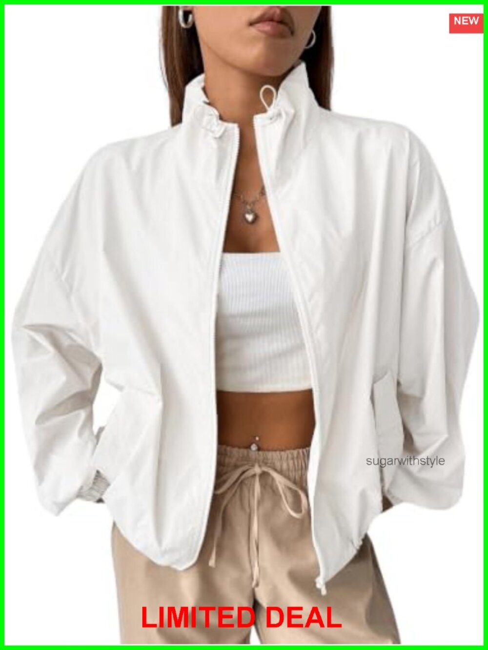 Verdusa Lightweight Windbreaker Casual Jacket Zip Up Loose Fit Women